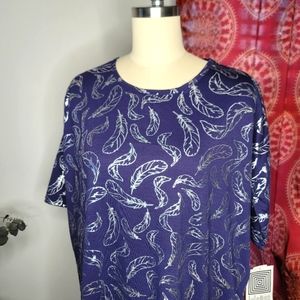 Lularoe Irma Top Navy Blue Featers Print Size XS NWT
